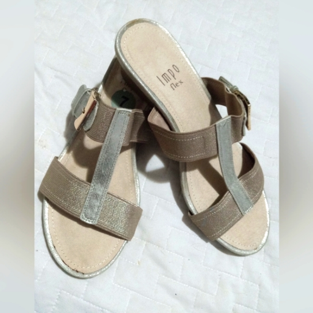 New !! Impo Flex Muted Gold Wedge Sandals